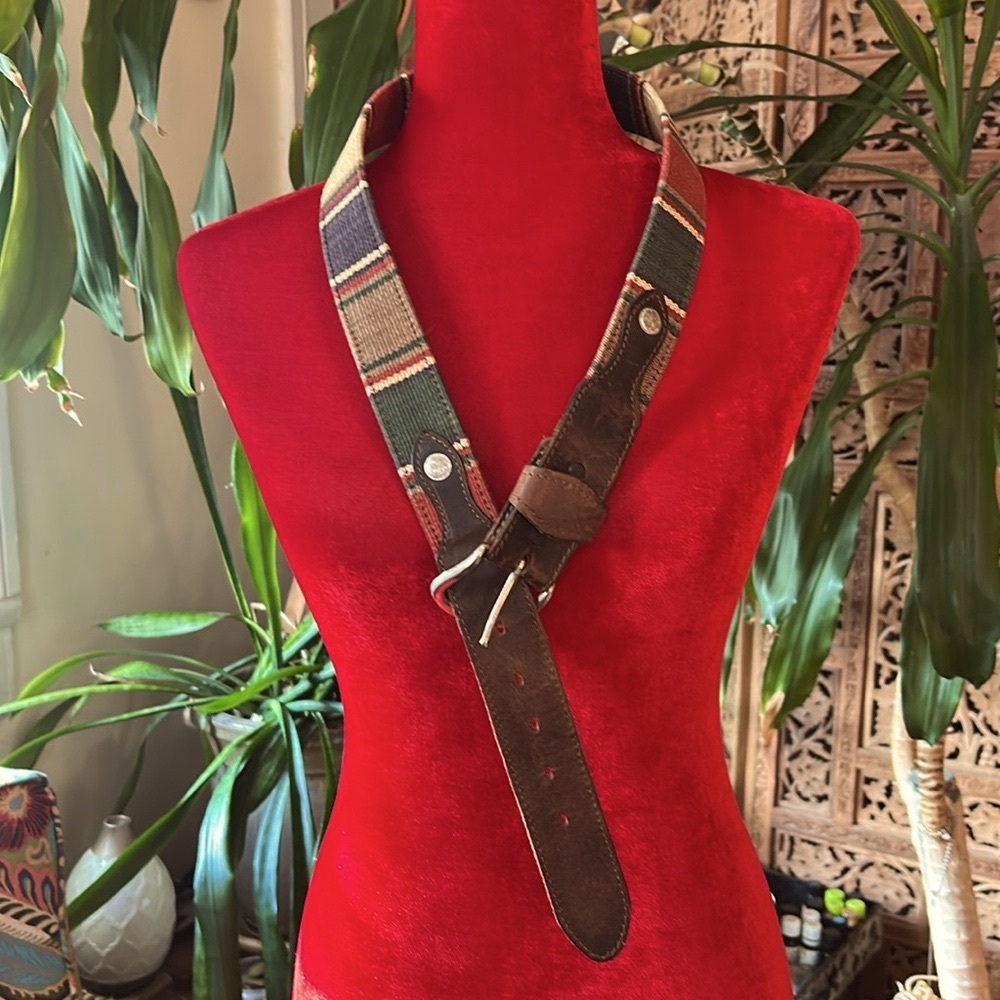 Brown Leather Belt with Rustic Weave Trim